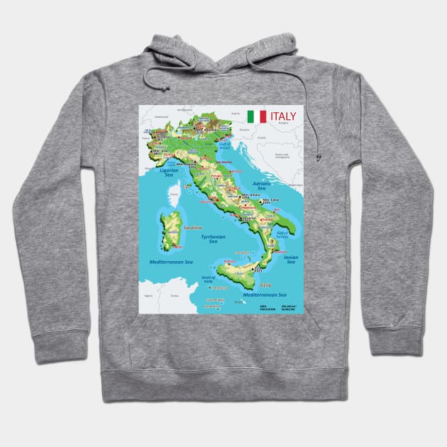 Geographic map of Italy Hoodie by AliJun
